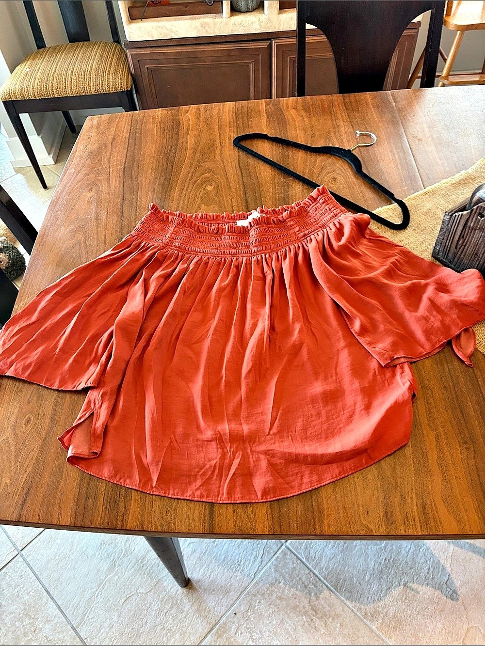 Off the shoulder Ruffle Sleeve Blouse in Orange Small Like New